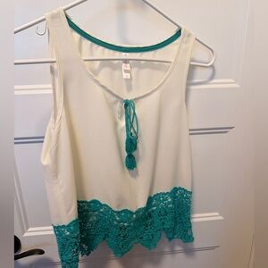 Xhilaration Cream and Teal Lace Women's Blouse